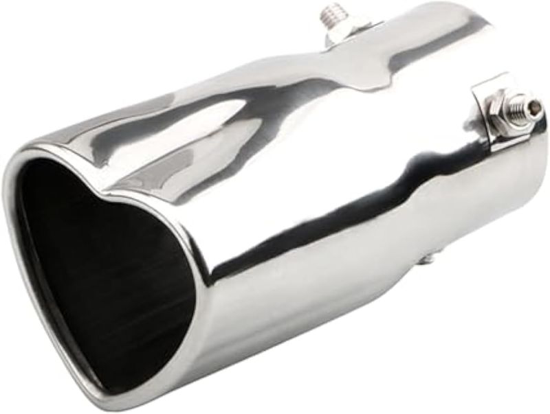 Photo 1 of Car Exhaust Tip 2.5 inch Inlet, Universal Car Exhaust Pipe Modification Tail Throat Tail Pipe Stainless Steel Muffler Tip, Adjustable Heart Shaped Car Thickened Pipe (Straight,Silver)