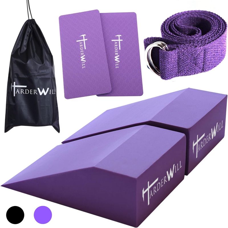 Photo 1 of HarderWill Yoga Foam Wedge Blocks (Pair), Calf Raise Block, Calf Stretcher, Yoga Wrist Support, Balance, Pushup, Fitness, Pilates, Heel Stretcher, Squat Wedge with Gym Bag