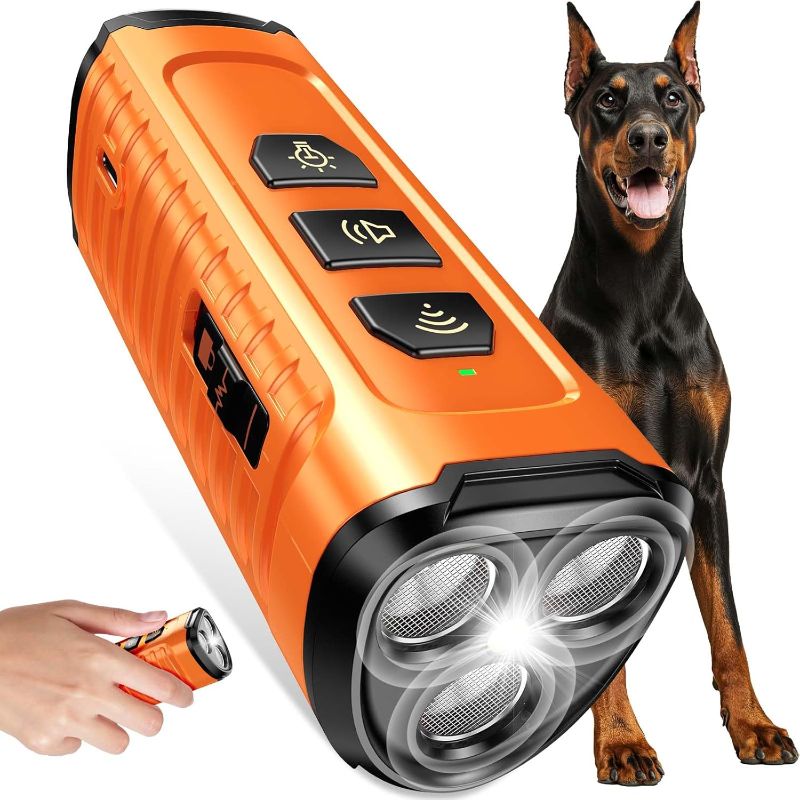 Photo 1 of Dog Bark Deterrent Device 3X Anti Barking Device for Dogs, 5 Modes Stop Neighbors Dog Barks No More Safe for All Dogs 50FT Bark Control Indoor Outdoor with Flashlight,Dog Training Device