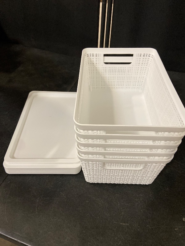 Photo 1 of 6-Pack Plastic Storage Baskets With Lids,W hite Breathable Stackable Storage Bins,Small Storage Containers, for Organizing Storage Baskets on Desktops,Closets ,Playrooms ,Classrooms , Offices