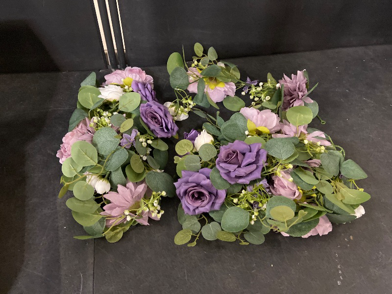 Photo 1 of MSUIINT Wedding Arch Flowers Set of 2, Artificial Rose Flowers Wreath Kit Silk Floral Swag Garland Arbor Floral Arrangement for Church Ceremony and Reception Backdrop Sign Floral Decoration, Purple