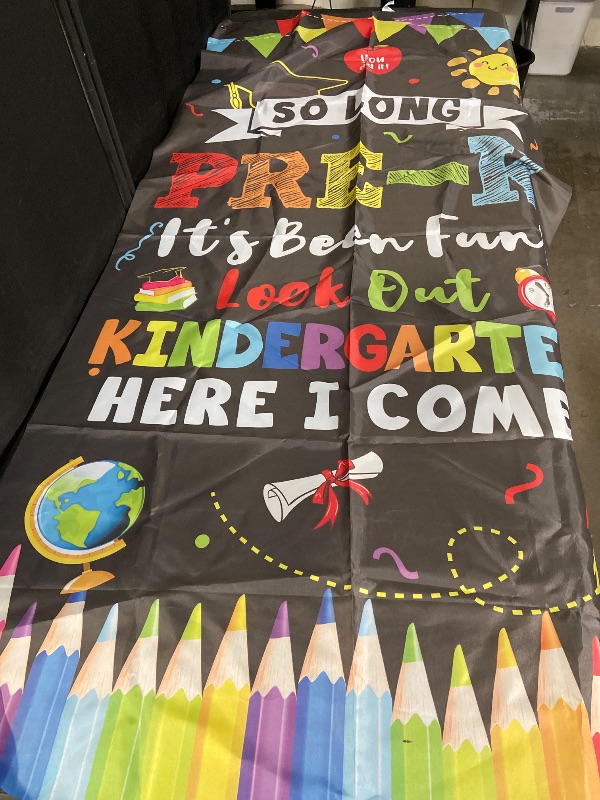 Photo 1 of Kindergarten Graduation Decorations 2025, So Long Kindergarten It's Been Fun Look Out 1st Grade Here I Come Door Cover Banner Photo Backdrop, Last Day of Kindergarten Graduation Decorations KB