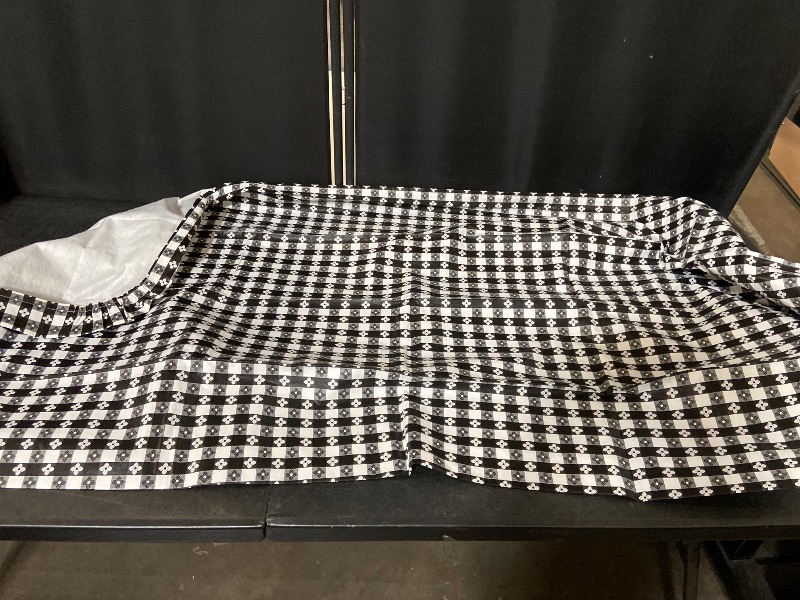 Photo 1 of Rally Home Goods Outdoor Vinyl Tablecloth Rectangular Fitted Cover Table + Benches 3-pc, Flannel Backing Elastic 30x72'' (6-FT), Waterproof Wipeable, Black/White Gingham Check Plastic Camping Picnic