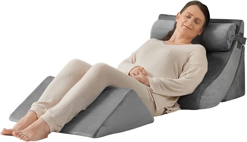 Photo 1 of Axelrod 4PCS Orthopedic Bed Wedge Pillow Set, Post Surgery Foam for Back, Neck and Leg Pain Relief Comfortable & Adjustable Ortho Pillows- Anti Snoring, Heartburn, Acid Reflux & GERD Sleeping Grey
