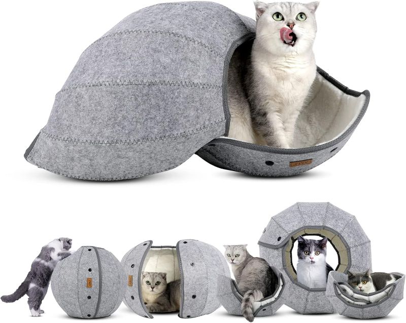 Photo 1 of Cute Shell Cat Bed House Indoor, Cat Toys Ball Interactive - Soft Cave & Foldable Pet Tunnel Tube Condos, as a Multi-Function Fun Toy Bed for Puppy Dogs & Cats (White)