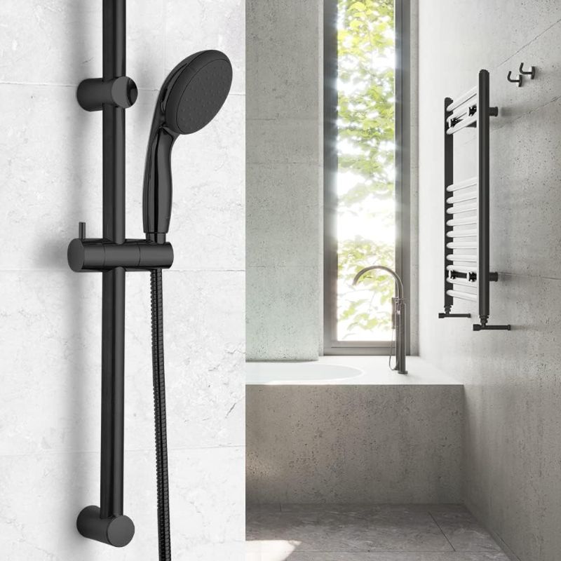 Photo 1 of OFFO Shower Slide Bar 24 in Segmental Slide Bar Adjustable Installation Distance 18-24 in with 360° Adjustable Handheld Shower Head Holder for Bathroom, Screw Wall Mounted, Matte Black