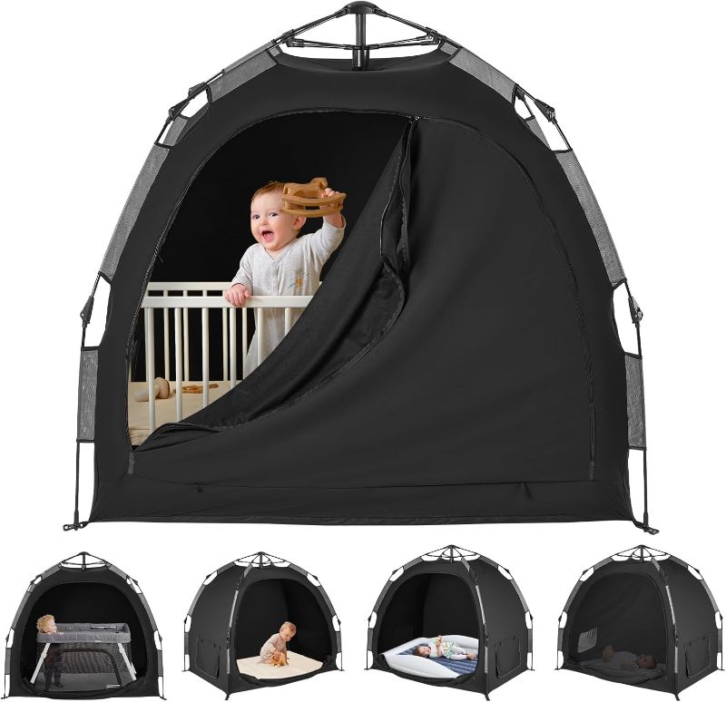 Photo 1 of Pack N Play Blackout Cover, ONE-Click Folding Baby Sleep Pod Crib Tent,Breathable Baby Travel Crib Canopy Tent,Block Out 95%+ Light,Baby Travel Essential