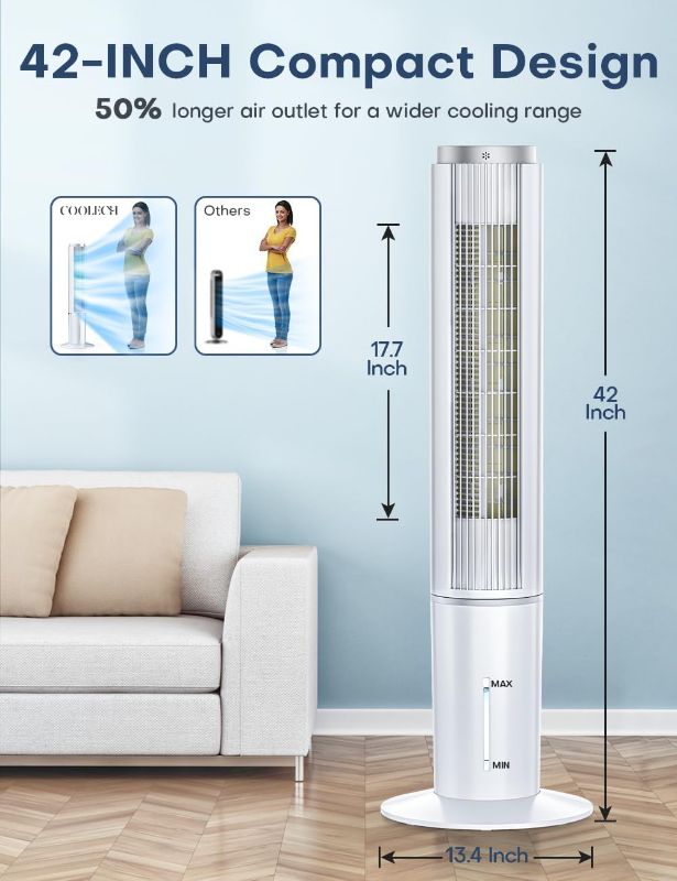 Photo 1 of 42 INCH Windowless Portable Air Conditioners w/4 Modes & 3 Speeds, 1-Gal Tank for 15H Cooling, 12H Timer, Swamp Cooler Air Conditioner No Window Needed, 90° Oscillating AC Unit for Bedroom