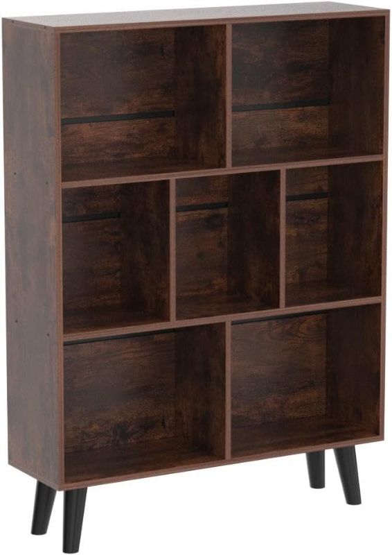 Photo 1 of LEYAOYAO Cube Bookshelf 3 Tier Mid-Century Rustic Brown Modern Bookcase with Legs,Retro Wood Bookshelves Storage Organizer Shelf,Freestanding Open Book Shelves for Bedroom,Living Room,Office
