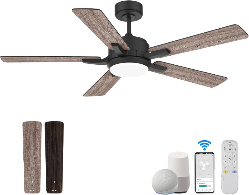 Photo 1 of cumilo 52" Smart Ceiling Fans with Lights Remote,Quiet DC Motor,Outdoor Indoor Modern Farmhouse Ceiling Fan,Dimmable,6-Speed,WIFI Alexa,APP workable,Matte Black for Bedroom,Living Room,Patio,Porch