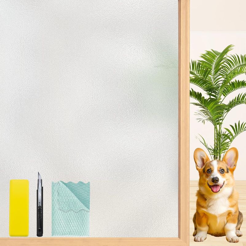 Photo 1 of  Frosted Glass Window Privacy Film with Free Installation Tools Static Cling Bathroom Window Frosting Film Day and Night Windows Cling Home Glass Door Cover, 17.5 inch x 78.7 inch