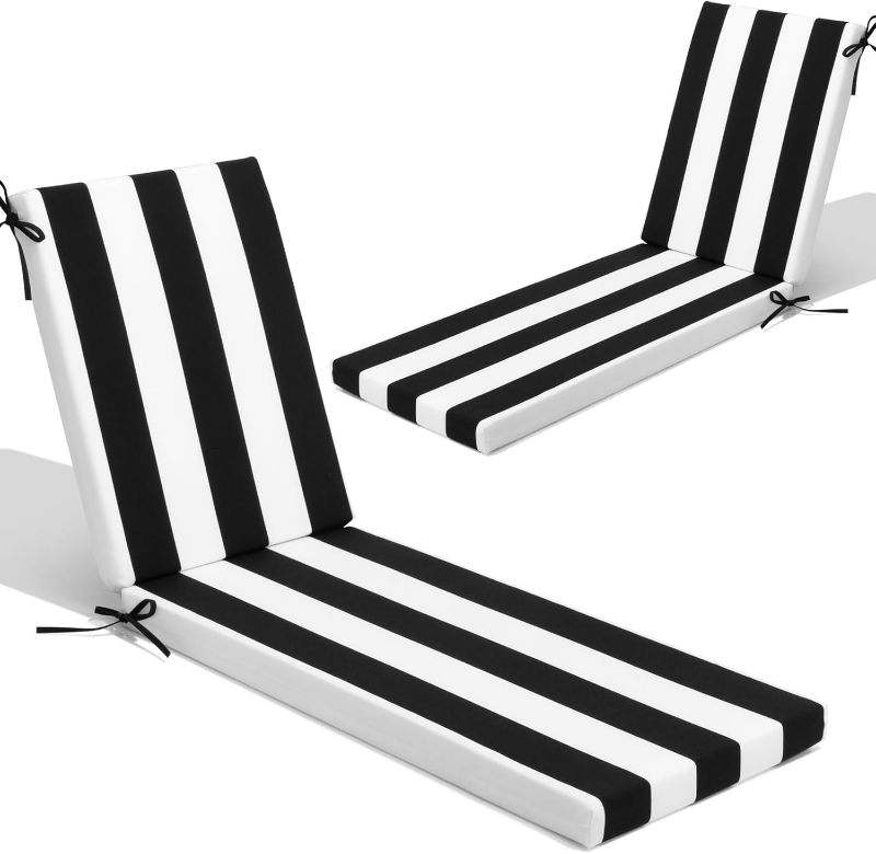 Photo 1 of Crestlive Outdoor Chaise Lounge Cushions, 3 Years Fade Resistant Water Resistant Lounge Chair Cushion, 72''L x 21''W, Set of 2, Black Cabana Stripe