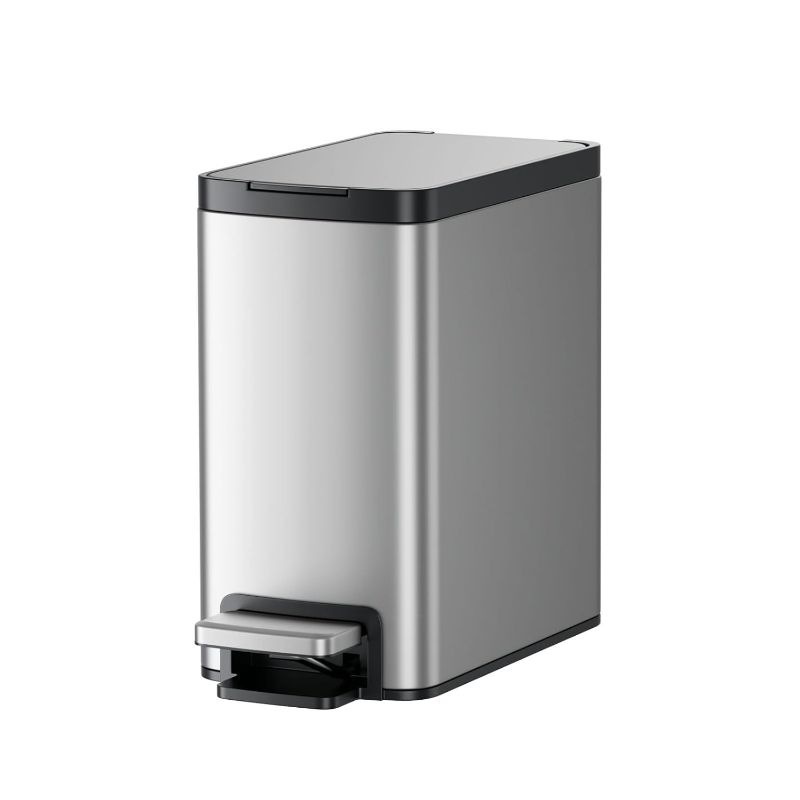 Photo 1 of Bathroom Trash Can with Lid Soft Close, Stainless Steel Garbage Can with Removable Inner Bucket,Step Trash Can for Bathroom,Bedroom,Office(6 Liter / 1.6 Gallon)