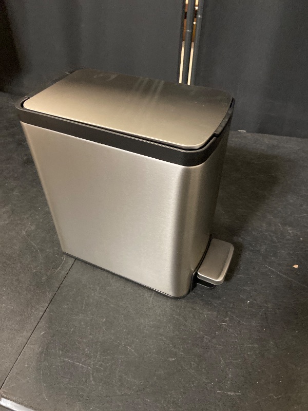 Photo 1 of Bathroom Trash Can with Lid Soft Close, Stainless Steel Garbage Can with Removable Inner Bucket,Step Trash Can for Bathroom,Bedroom,Office(6 Liter / 1.6 Gallon)