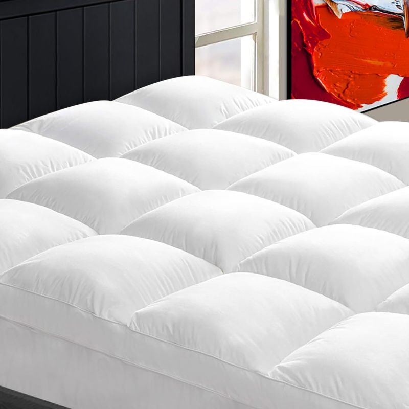 Photo 1 of Mattress Topper Queen for Back Pain, Extra Thick Mattress Pad Cover, Plush Pillow Top, Deep Elastic Pocket, White