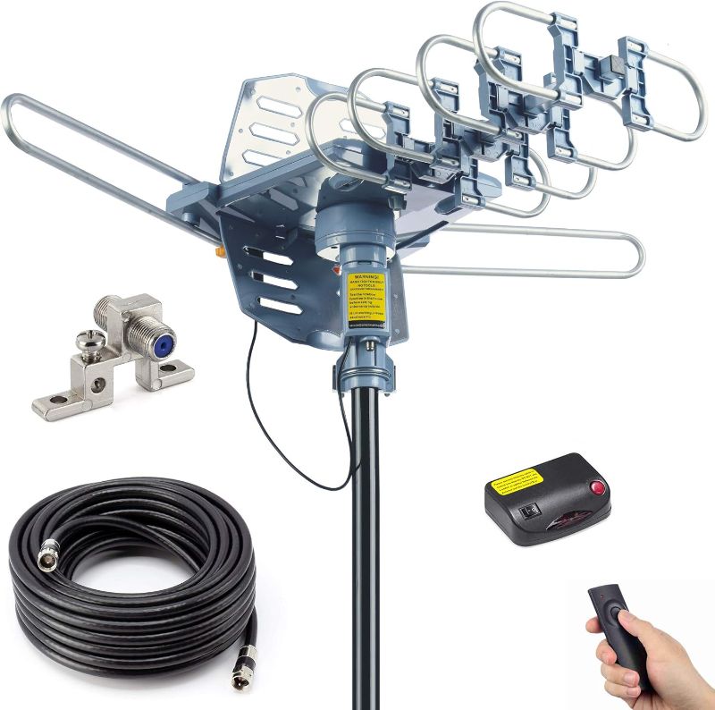 Photo 1 of PBD Outdoor Digital Amplified HDTV Antenna, 150 Mile Motorized 360 Degree Rotation, Wireless Remote Control, 59FT RG6 Coax Cable, Coaxial Grounding Block, UHF VHF 1080P 4K, Support 2 TVs