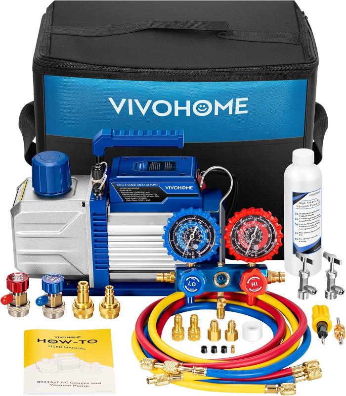 Photo 1 of VIVOHOME 110V 1/4 HP 3.5CFM Single Stage HVAC Vacuum Pump and AC Manifold Gauge Kit, Sparkless Motor for R32 R1234yf R454B R134a R22 R410a Systems, Automotive Air Conditioner Maintenance