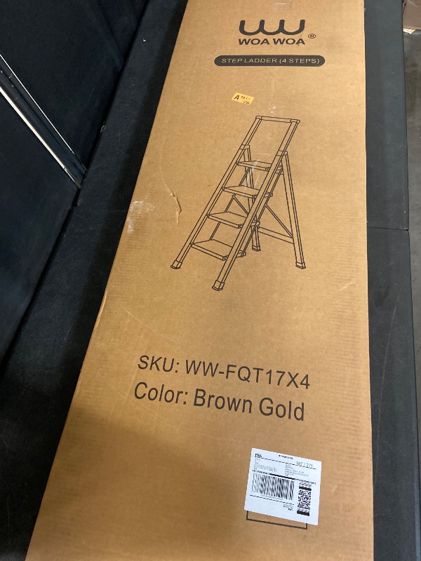 Photo 1 of WOA WOA 5 Step Ladder, Ladders for Home, Anti-Slip Pedals, Aluminum Step Stool Foldable, Lightweight to Move, Ease of Storage, Reach 10ft for Closet Kitchen Library, Hold 300lbs - Gold