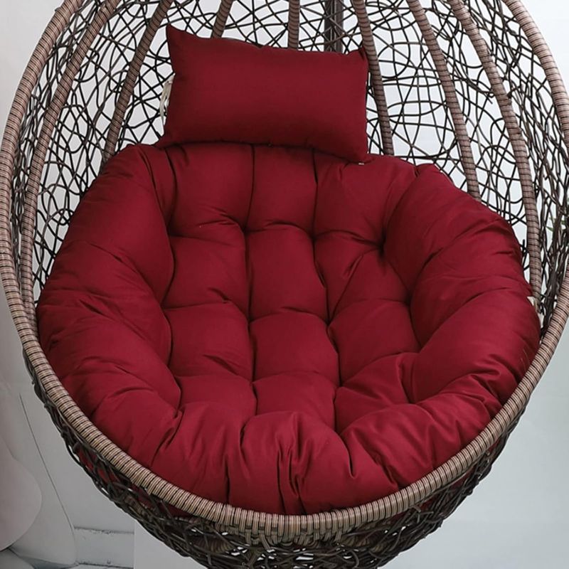 Photo 1 of Thick Egg Chair Cushion Replacement Outdoor Waterproof Egg Swing Chair Cushions 45 * 45 Inches Nonslip Round Wine Red Hanging Chair Pads with Headrest Pillow