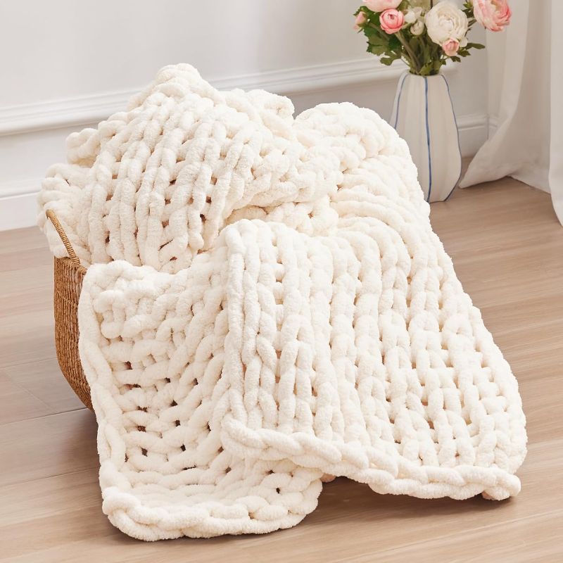 Photo 1 of Handmade Chunky Knit Throw Blanket, Machine Washable