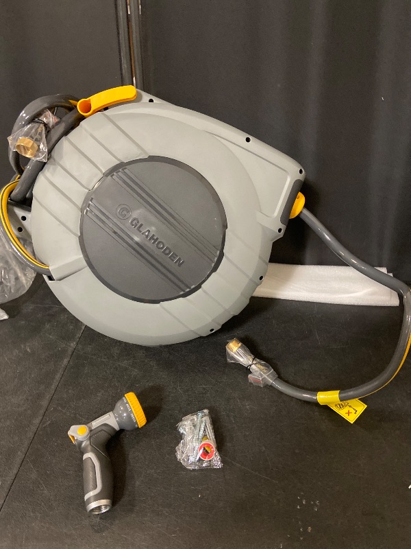 Photo 1 of Retractable Garden Hose Reel 5/8 in x 90 ft, 2025 Upgraded Dual Ratchet Lock UV & Freeze Protection Brass Seal Slow Retraction Anti-Tangle Hose 180°Swivel Reinforced Scaffold Wall Mount