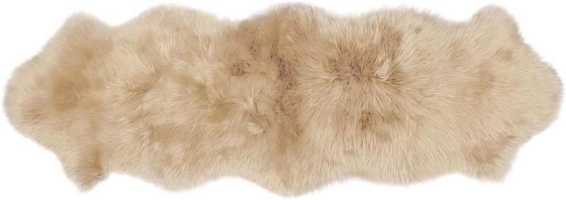 Photo 1 of Duo Sheepskin Area Rug 2x6 Ft – 100% Genuine Lambskin – Premium Soft & Fluffy Light Beige Runner for Bedroom or Living Room – Made in Argentina