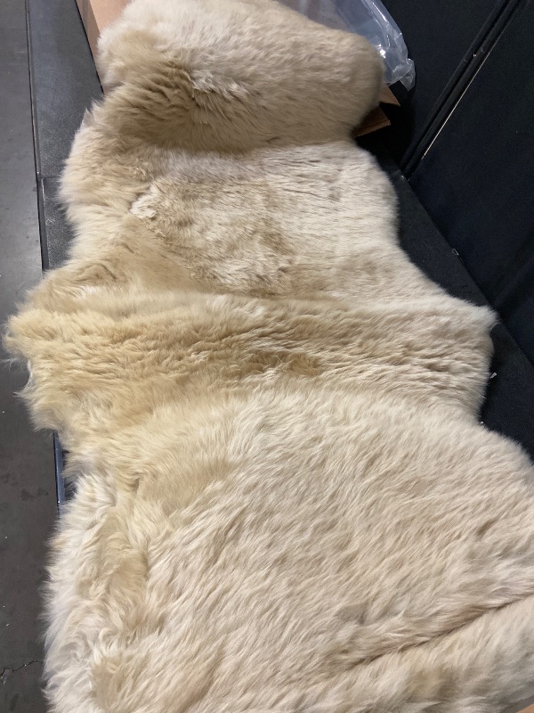 Photo 1 of Duo Sheepskin Area Rug 2x6 Ft – 100% Genuine Lambskin – Premium Soft & Fluffy Light Beige Runner for Bedroom or Living Room – Made in Argentina