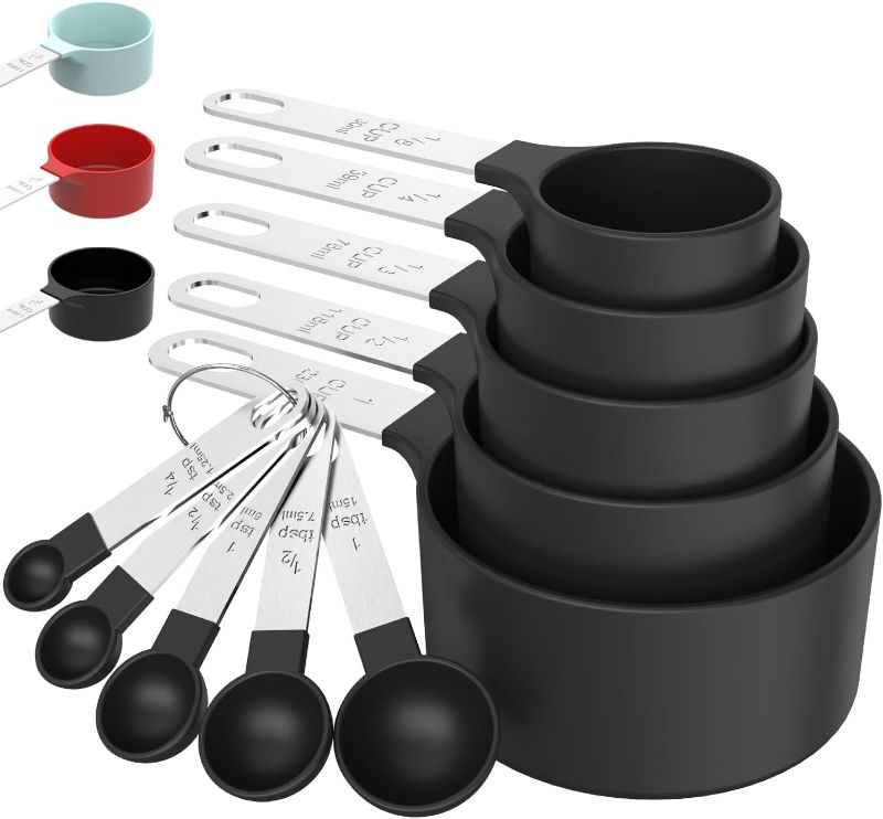 Photo 1 of TILUCK Measuring Cups & Spoons Set, Stackable Cups and Spoons, Nesting Measure Cups with Stainless Steel Handle, Kitchen Gadgets for Cooking & Baking (Black)