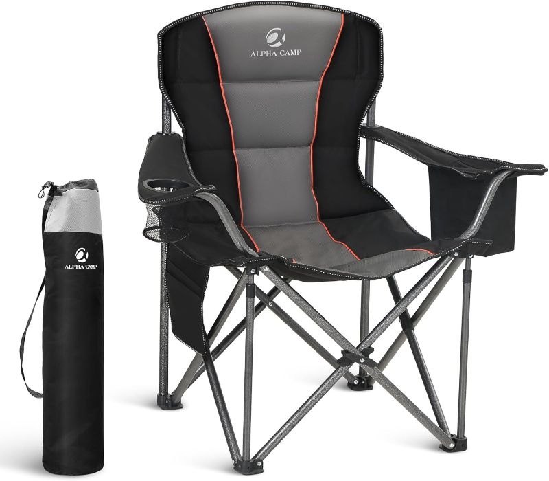 Photo 1 of LET'S CAMP 2 Folding Camping Chair Oversized Heavy Duty Padded Outdoor Chair with Cup Holder Storage and Cooler Bag, 450 LBS Weight Capacity, Thicken 600D Oxford
