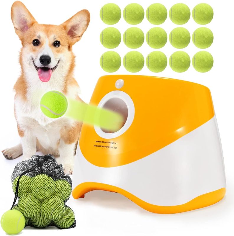 Photo 1 of Automatic Ball Launcher for Small Dogs, USB Rechargeable Ball Thrower,10-30 Ft, Indoor& Outdoor Tennis Ball Thrower, 15PCS Mini Tennis Balls Included