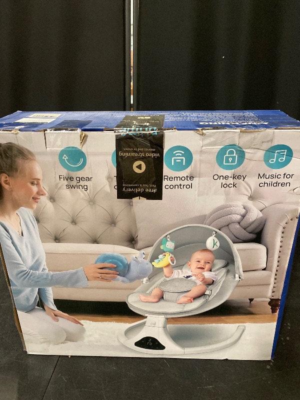 Photo 1 of Smart Bluetooth Baby Swing with Remote Control - 5 Speed Gentle Sway | Portable Infant Swing with Machine-Washable Seat (0-12M, 6-20lbs)