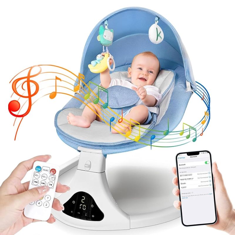 Photo 1 of Smart Bluetooth Baby Swing with Remote Control - 5 Speed Gentle Sway | Portable Infant Swing with Machine-Washable Seat (0-12M, 6-20lbs)