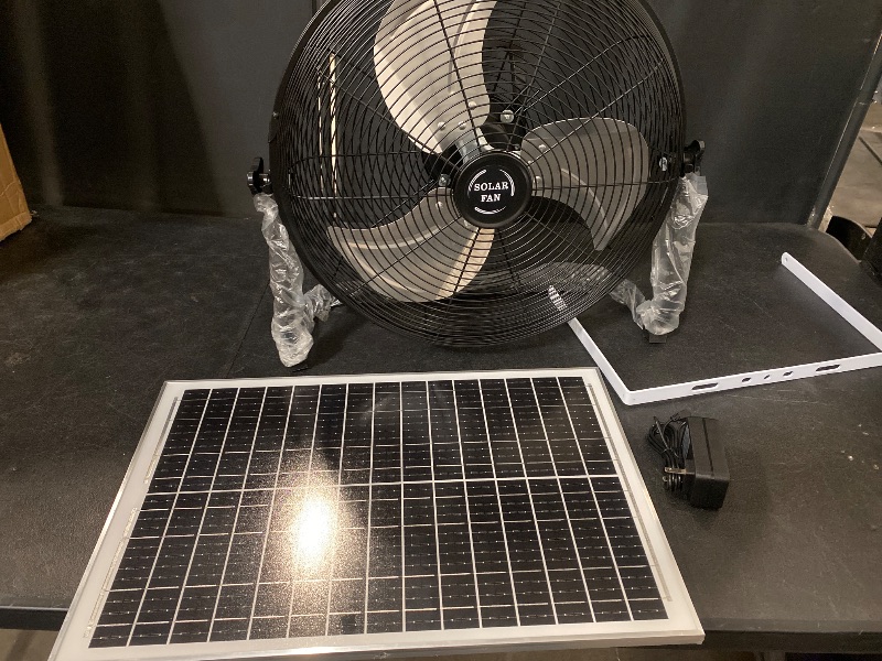 Photo 1 of DBF 16" Solar Powered Fan - 20000mAh Rechargeable Floor Fan with 30W Solar Panel & AC Adapter, 12 Speeds, Tilt Head, High Velocity Cordless Portable Fans for Home, Camping, Garage, Outage, Outdoor