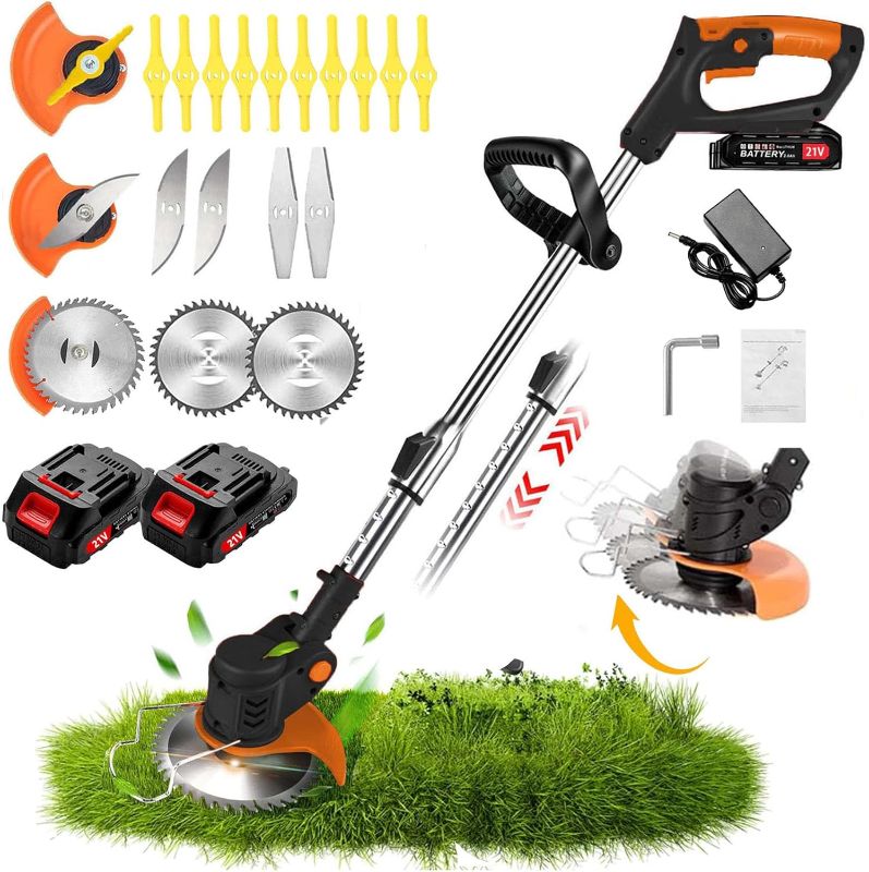 Photo 1 of Electric  Wacker Lightweight 21V with 2 Li-ion Batteries Cordless Weed Wacker 1 Charger and 16 Blades, for Yard, Lawn, Garden, Shrub Trimming (Black)