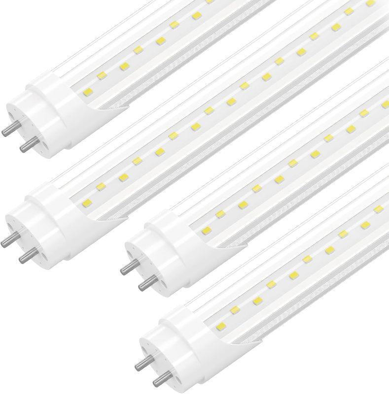 Photo 1 of 4-Pack T8 LED 4FT Type B Light Bulbs, Ballast Bypass, 4 Foot LED Tube Lights Replacement, 24W 3120LM 6500K for G13, Double Row Lamp Beads, ETL Listed, Dual-Ended, Clear Cover