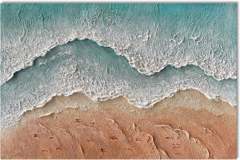 Photo 1 of NANKAI Art Hand Painted Beach Ocean Wave Landscape Oil Painting Modern Abstract Canvas Art Mural Family Wall Art Deco 45x30 inches