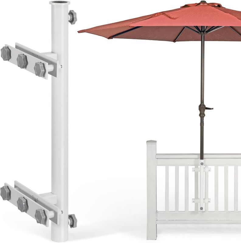 Photo 1 of 304 Stainless Steel Patio Umbrella Holder, Heavy-Duty Umbrella Deck Mount, for Outdoor Umbrella Holder for Deck Railing,Grille Deck Umbrella Mount(Grille, White)