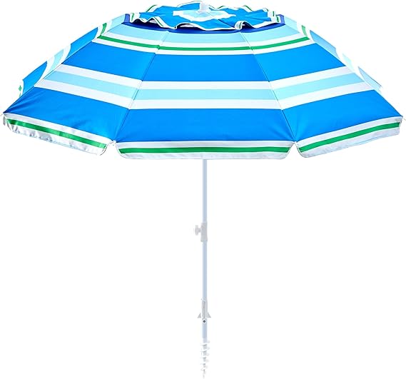 Photo 1 of beach umbrella with sand anchor,UPF 50+protection,8 ribs, beach umbrellas for sand portable,with button tilt - multifunctional outdoor sunshade for gardens,courtyards,and beaches.