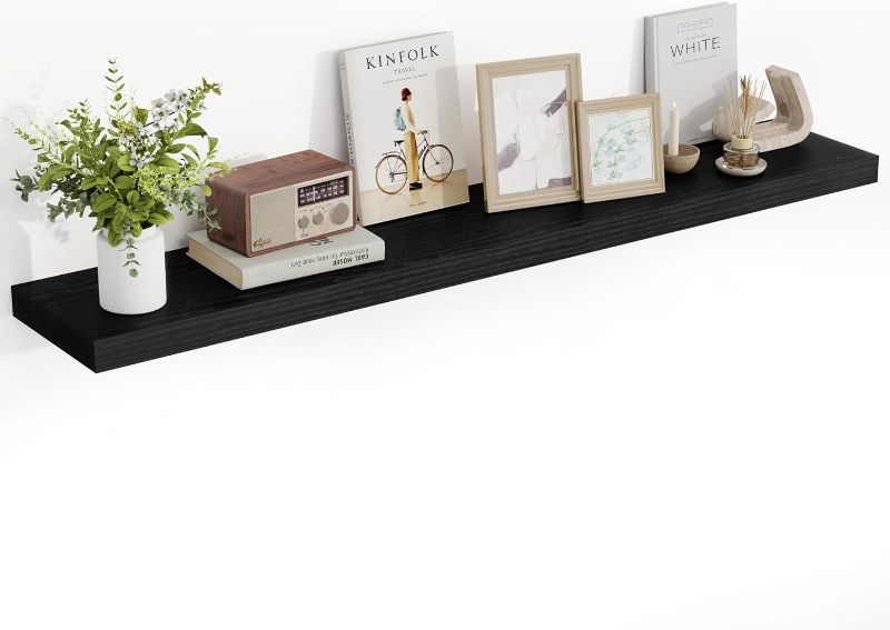 Photo 1 of 55 Inch Floating Shelves, 55"x9.25"x1.5" Inch Deep Floating Shelves for Wall, Wooden Shelves for Bathroom, Bedroom, Living Room, Black