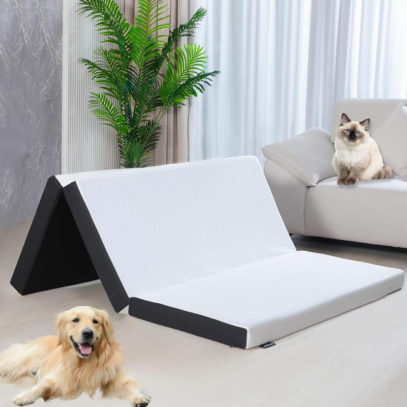 Photo 1 of 4-inch Queen Size Tri-Fold Memory Foam Mattress, Foldable for Indoor, RV/Camper Van, Travel, Camping, and Guest Rooms, with Breathable Cover & Non-Slip Bottom, 78x58x4 inches