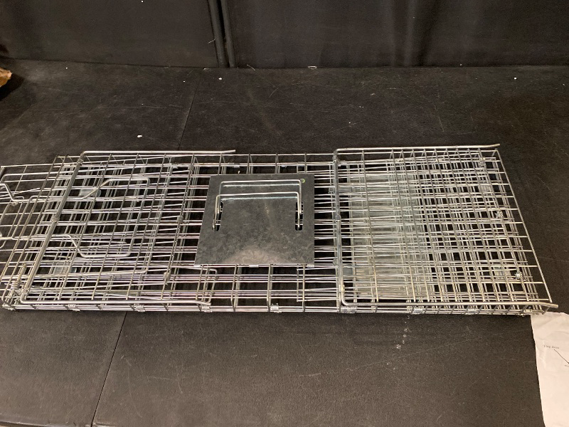 Photo 1 of Animal Traps,Live Animal Trap for Cats,Rabbits, Squirrels,cat Trap for Stray Cats, Live Traps for Raccoons, Stainless Steel Foldable with Pedal Triggers (32 x 11 x 12.6 inches)
