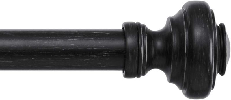 Photo 1 of MODE Farmhouse Collection 1 1/8" Diameter Curtain Rod Set with Porch Doorknob Curtain Rod Finials and Steel Wall Mounted Adjustable Curtain Rod, Fits 36” to 72” Windows, Weathered Black