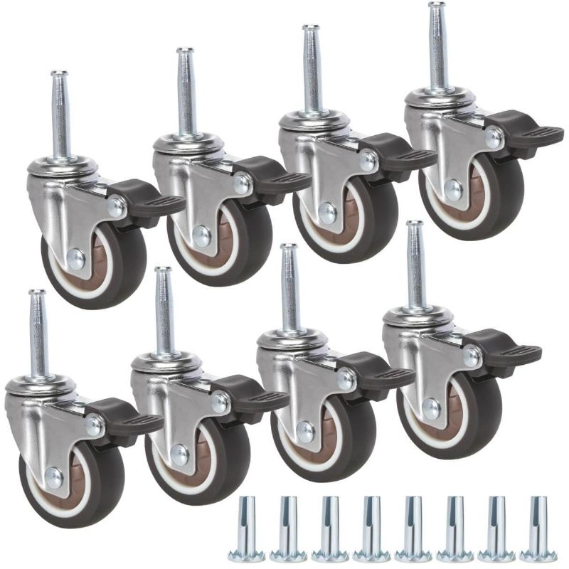 Photo 1 of JGJC 2 inch Rubber Caster Wheels 8 Pack, Swivel Wheels for Furniture with Brake, (8×38mm) 5/16" × 1-1/2" Grip Neck Stem Casters for Wooden Furniture Legs,