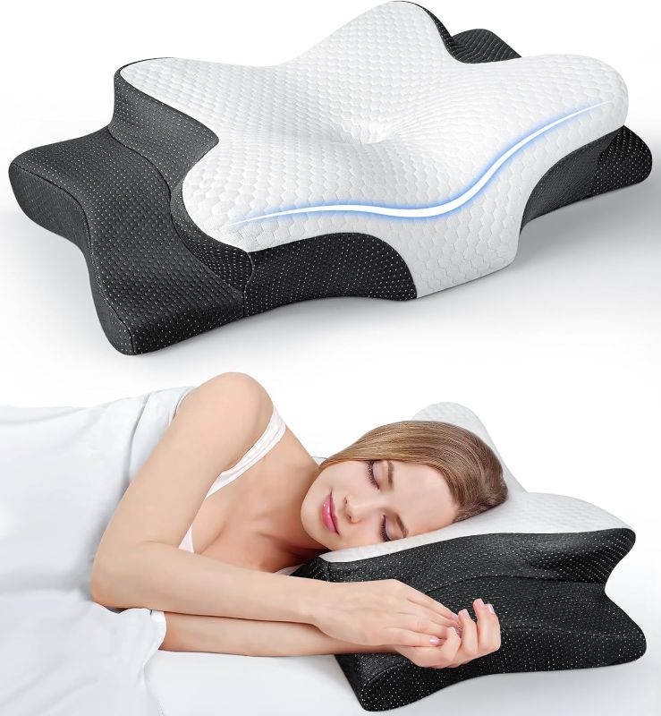 Photo 1 of Ultra Pain Relief Cooling Pillow for Neck Support, Adjustable Cervical Neck Pillow Cozy Sleeping, Odorless Ergonomic Contour Memory Foam Pillows, Orthopedic Bed Pillow for Side Back Stomach Sleeper