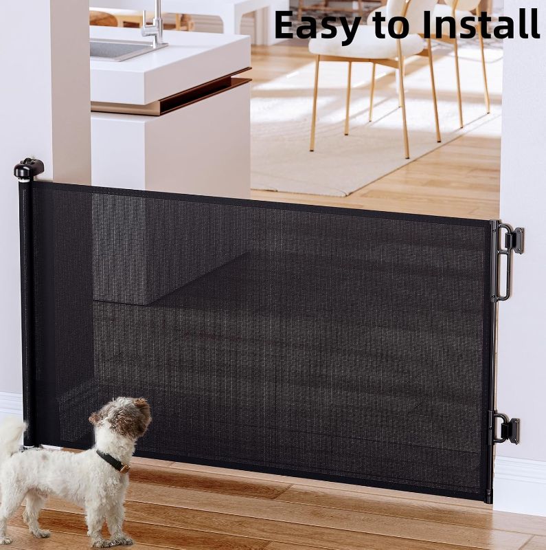 Photo 1 of Cumbor Retractable Baby Gates for Stairs, Mom Choice Award Winner-55 Wide Mesh Dog Gate for Doorways, 34" Tall Easy to Use Pet Fence for The House, Toddler Safety Essentials Indoor&Outdoor, Black