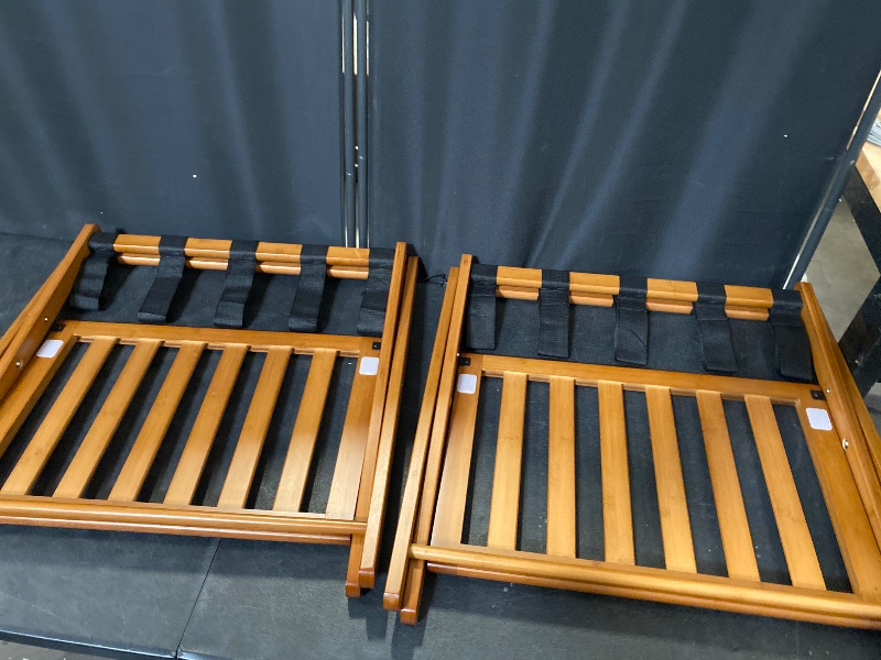 Photo 1 of DORTALA Folding Luggage Racks Set of 2, Acacia Wood Suitcase Stand with Storage Shelf & 5 Nylon Straps, Luggage Holder for Bedroom, Guest Room, Hotel, No Assembly Required

