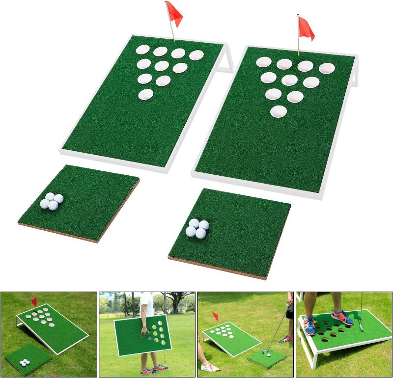 Photo 1 of Golf Cornhole Game Set Combined Pong Game, Chipping Yard Game Boards with Chipping Mats & Golf Balls for Tailgate, Ideal Gift for Family, Golfer and Friends