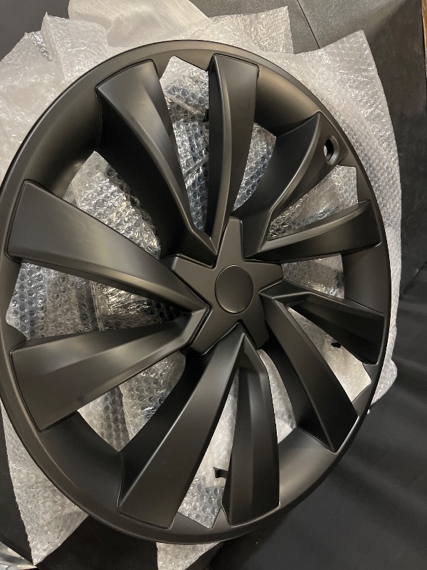 Photo 1 of Hubcaps for Tesla Model Y Juniper 2026, 19 Inch Matte Black Wheel Covers with Center Caps, Cross-Spoke Design Rim Protectors, Easy Clip-On Installation, for Model Y Juniper Accessories