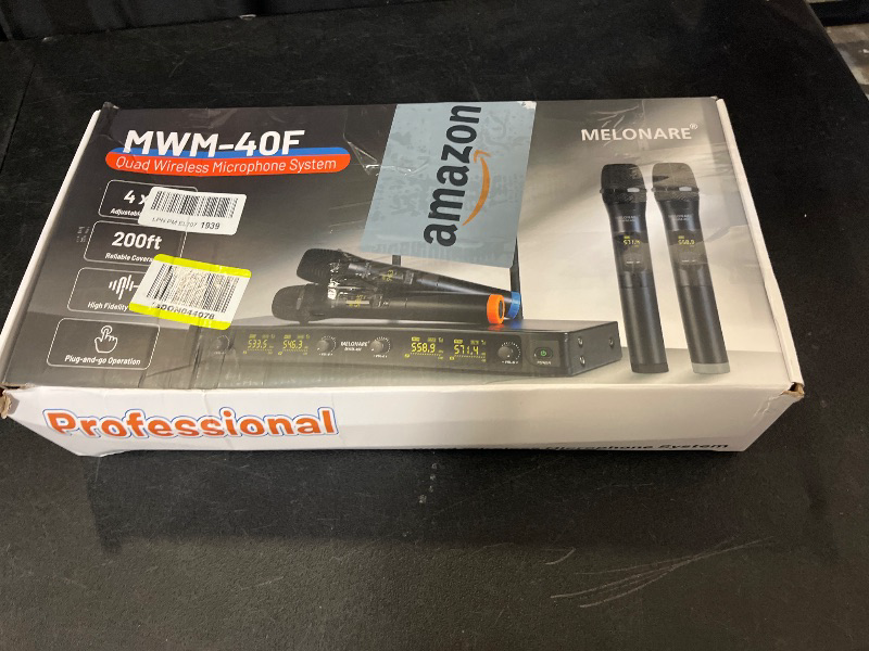 Photo 1 of UHF Wireless Microphone System, Quad-Channel Wireless Mic Set w/ 4 Handheld Mics, 260 ft, 4X 25 Frequencies, Dynamic Microphones for Singing, Home Karaoke, DJ, Church, Wedding (MWM-40F)