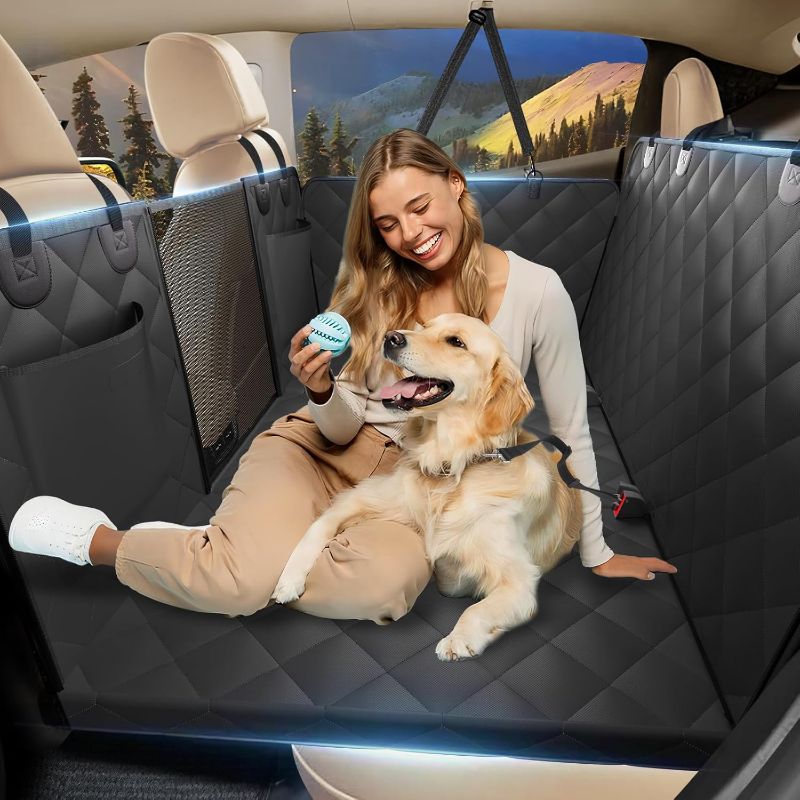 Photo 1 of Back Seat Extender for Dogs, Dog Car Seat Cover for Back Seat Supports 420lbs, Hard Bottom Backseat Extender for Dogs, Waterproof Dog Hammock for Car, SUV, Truck Black